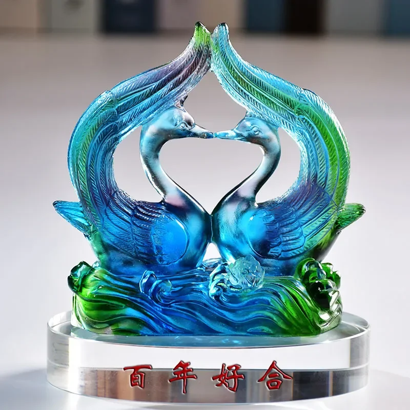 Crystal Mandarin Duck Figurine Glazed Ceramic Couple Statue Wedding Engagement Anniversary Gift Home Decor Antique Style