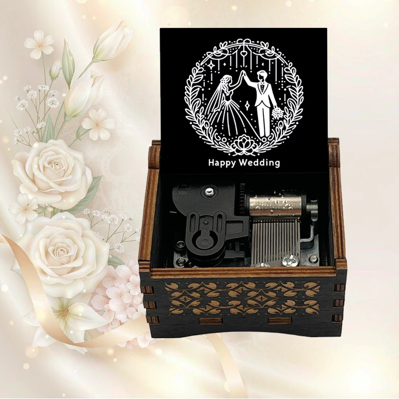 Romantic Wedding March Wooden Music Box Wagner Melody Wind up Music Box for Couple Lover Wedding Anniversary Gift Souvenir