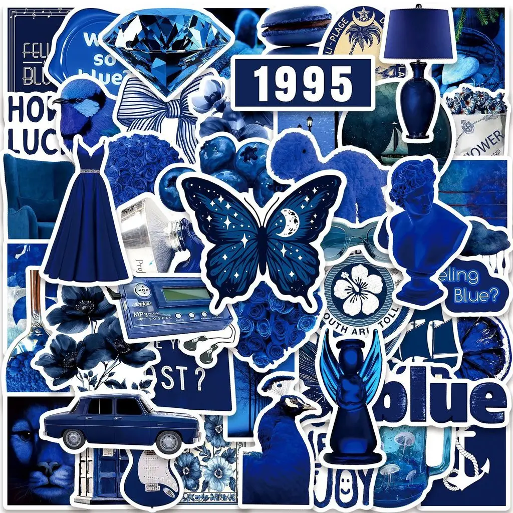 50Pcs Deep Blue Artistic Stickers - Travel & Guitar Decor Decals for Luggage, Skateboards & DIY Crafts Giajar Sticker Store