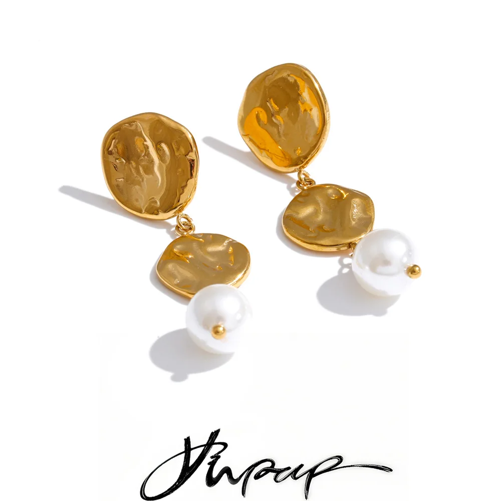 Yhpup Edelstahl-Ohrringe mit Muschelperlen, kleine Tropfen-Ohrringe für Damen, vielseitig einsetzbar, charmant, schick, koreanischer Schmuck, modisch