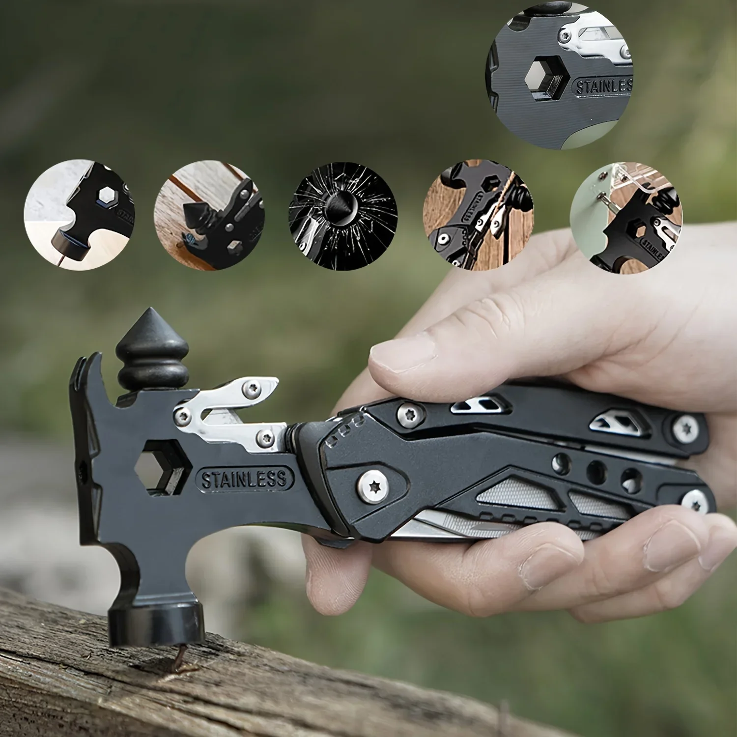 

1 Piece - 15-in-1 Multifunctional Hammer - Portable and Versatile Outdoor Survival Tool