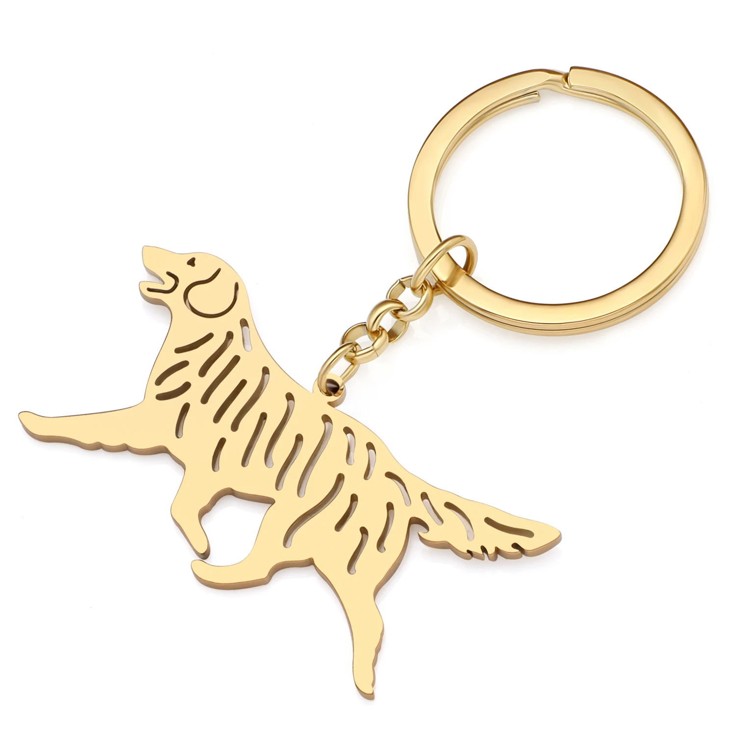 Bonsny Stainless Steel Gold-plated Golden Retriever Dog Key Chain Keychains Keyring Bag Charms For Women Girls Gift