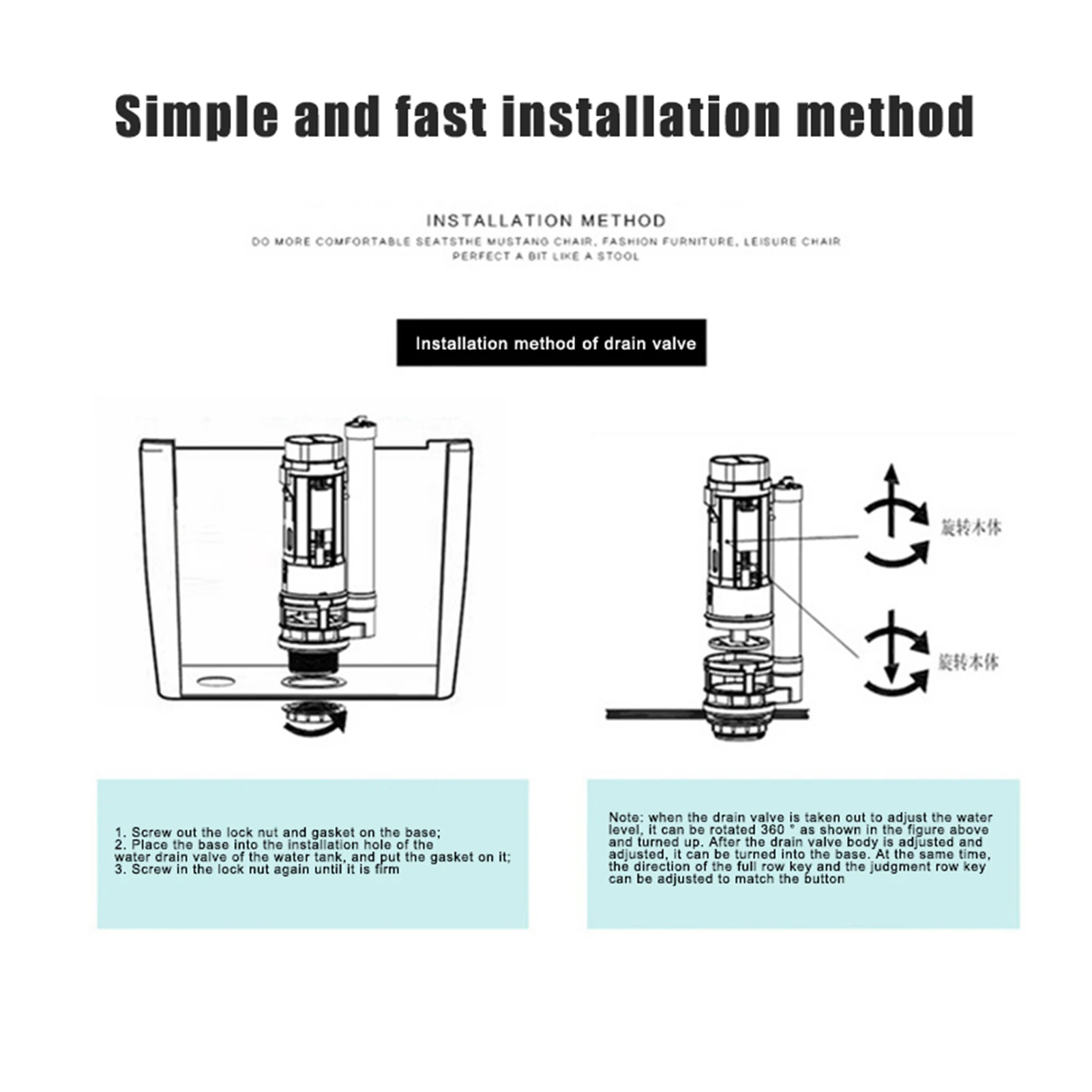Toilet Dual Flush Valve Easy to Use Water Tank Split Push Button Accessories Suitable for Connected Side Toilet Water Tank