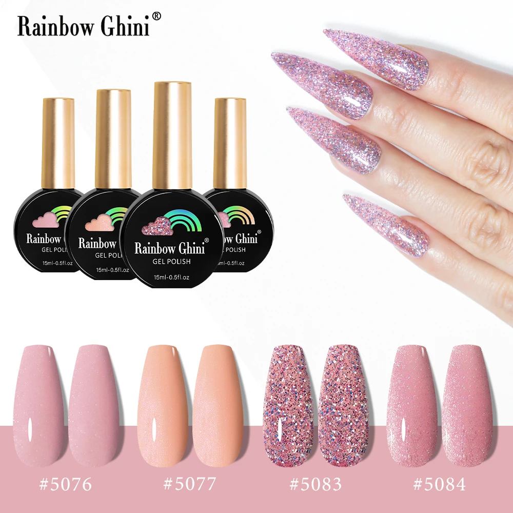 Rainbow Ghini 15ml Candy Color Nail Polish 4Pcs Pink Shades & Teal Soak Off UV LED Long Lasting Gel Varnishes Set HEMA TPO FREE