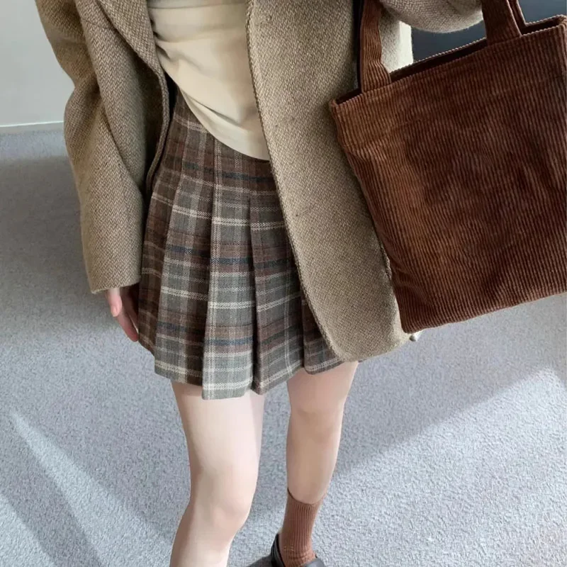Preppy Style Plaid Pleated Skirt Women Fall Winter High Waist Woolen Mini Skirt Japanese School Uniforms Kawaii Y2k Jk Skirts