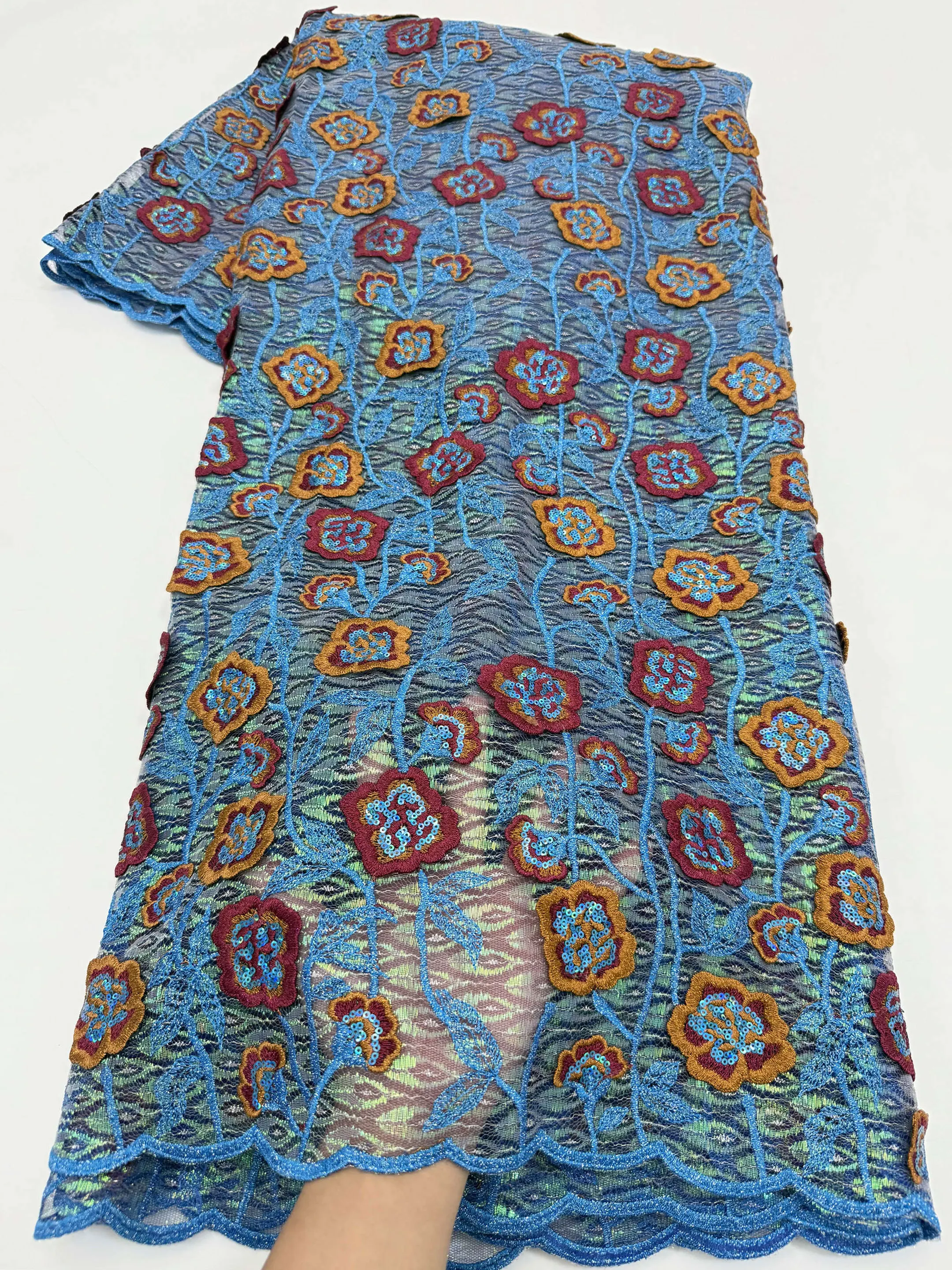 African Guipure Cord Lace Embroidery 2026 Nigerian Blue Gilding Water Soluble Lace Fabric For Luxury Woman Wedding 5Yard