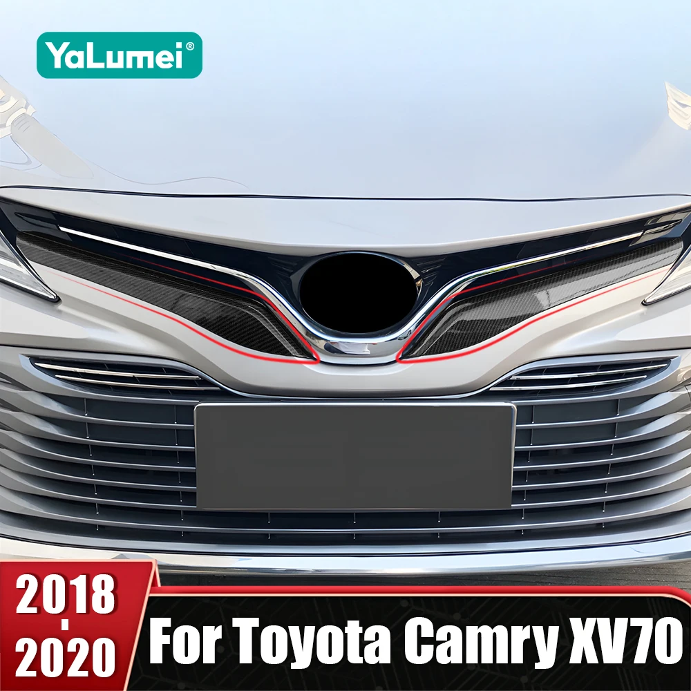 

Для Toyota Camry XV70 2018 2019 2020 ABS передний бампер автомобиля, верхняя решетка, крышка, декоративная накладка с логотипом, аксессуары