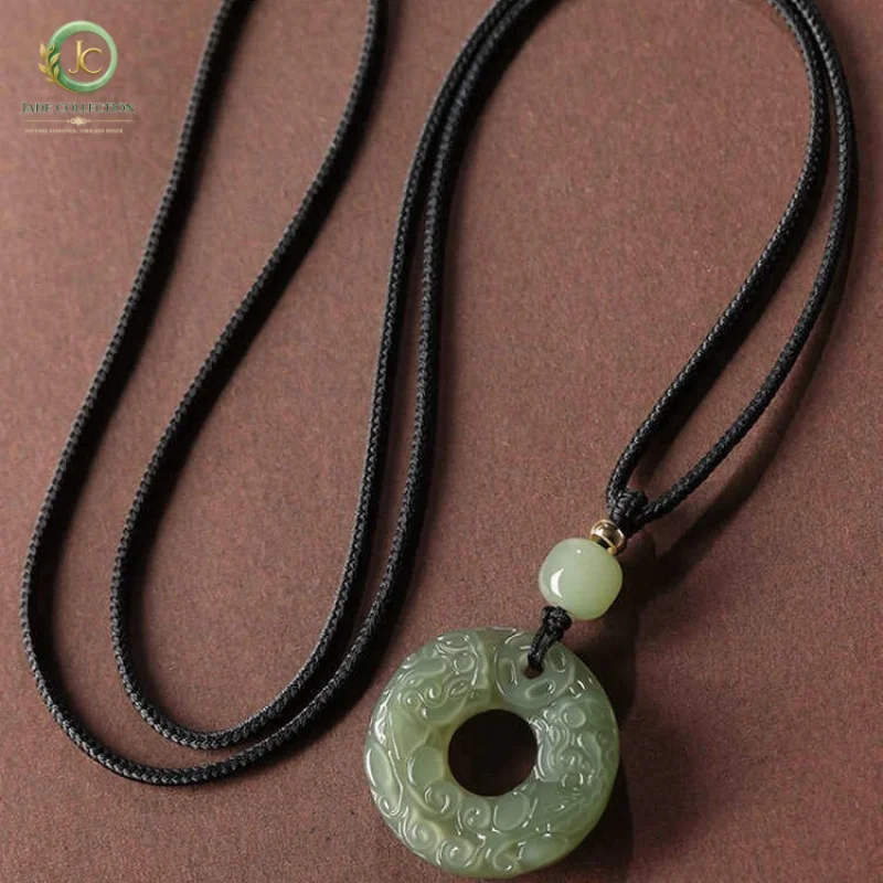 Natural Hetian Jade Double-Sided Pixiu Peace Pendant for Men and Women, Green Jade Pixiu Jade Ornament