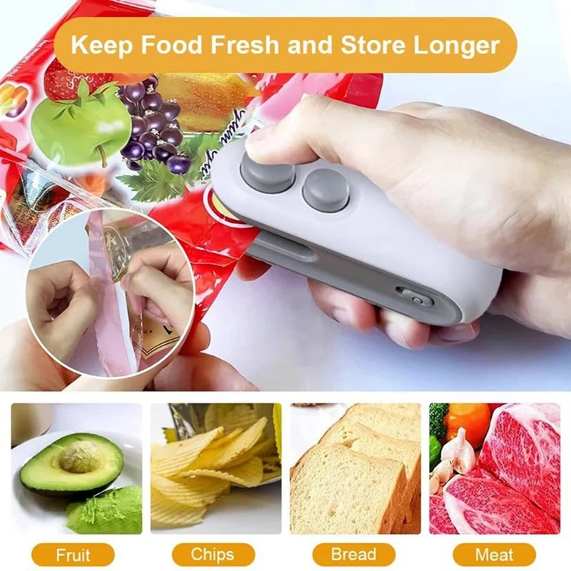 Mini Bag Sealer, 2-In-1 USB Charging Sealer, Portable Handheld Rechargeable Vacuum Food Sealer, Bag Sealer