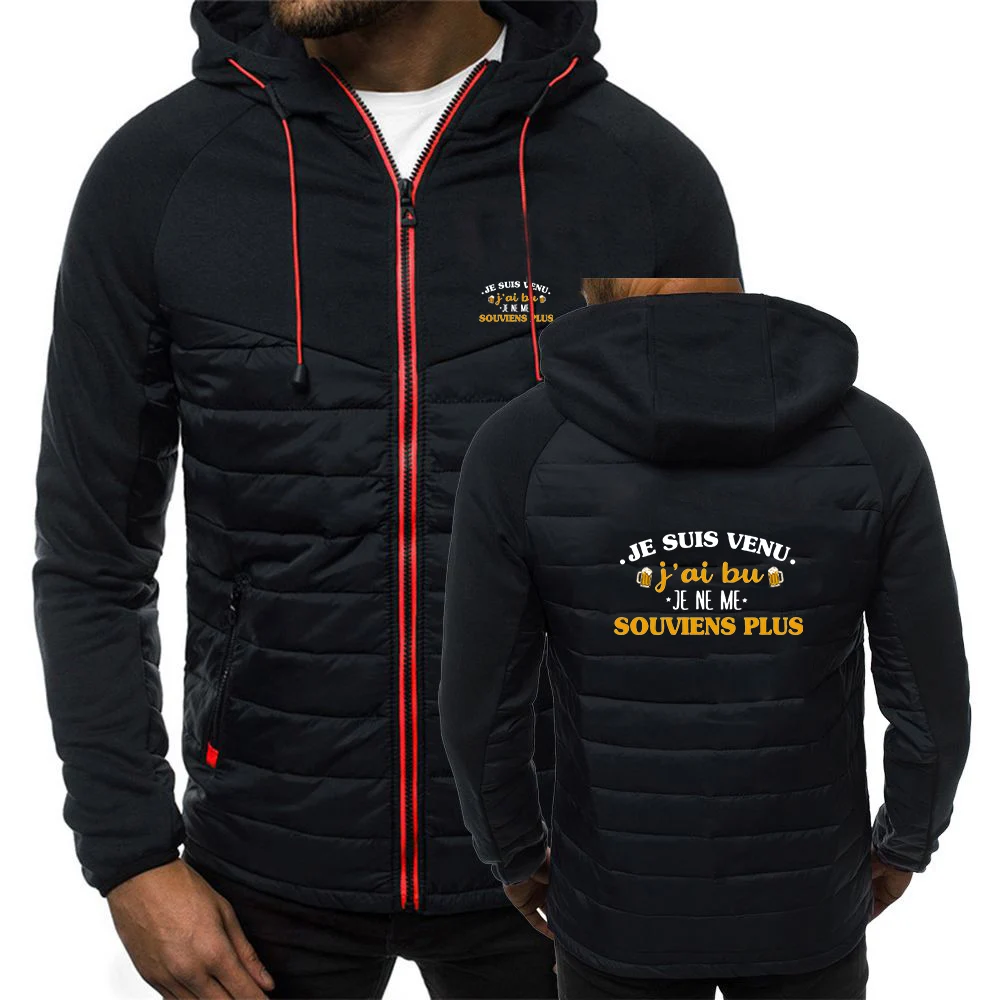 Color Blocking Drawstring Hoodies Je Suis Venu J'ai Bu Je Me Souviens plus Constant Temperature Comfort Coat Jacket
