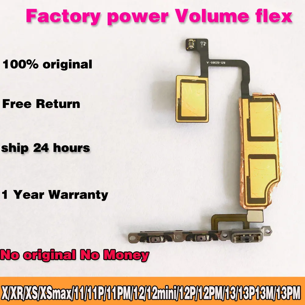 Original power Flex for IPhone X XR XS 11 12 Mini 13 Pro Max Volume Buttons Key Switch Flex Cable Replacement Parts