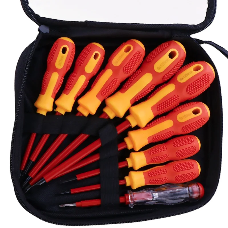 Professional electrician magnetic insulation screwdriver set, nine piece set, cross shaped 9-piece screwdriver set