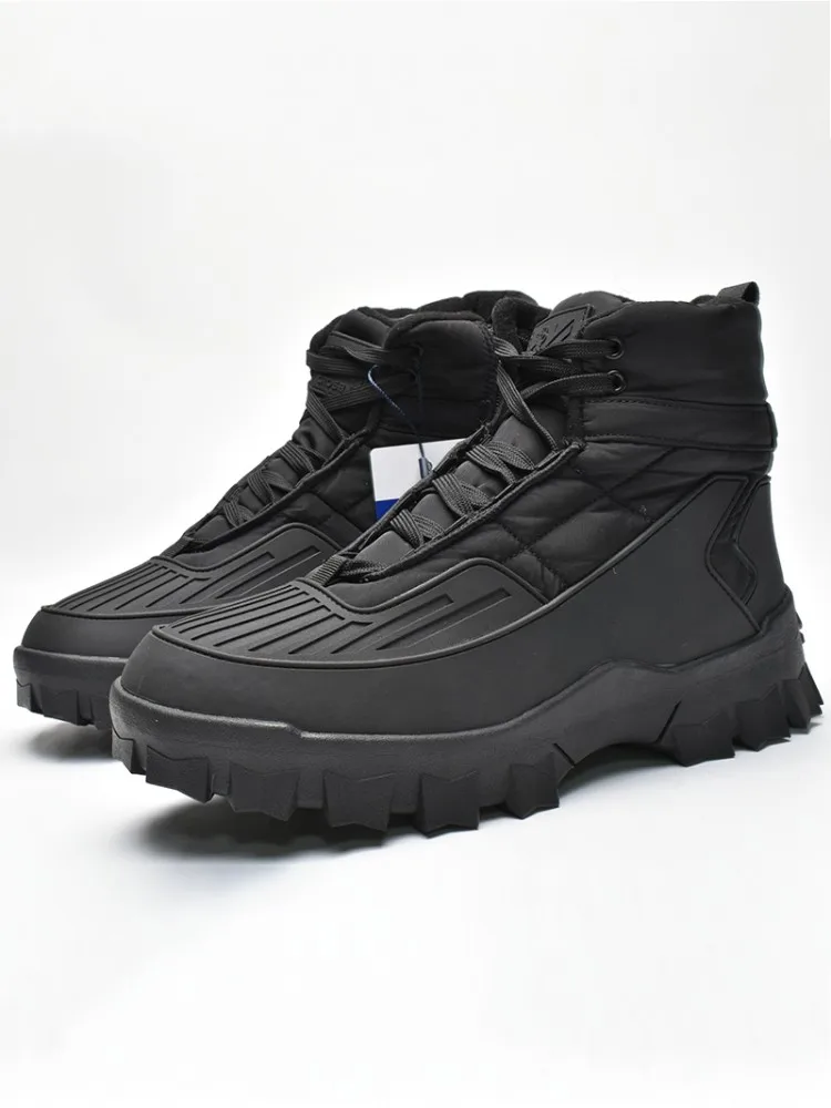 Winter Mens Warm Wool Lining High Top Hiking Shoes Wear Resistant Thick Platform Camping Shoes Spliced Trekking Sports Sneakers