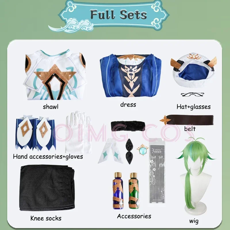 Genshin Impact Sucrose Cosplay Costume Adult Carnival Uniform Wig Anime Halloween Party Costumes Masquerade Women Game