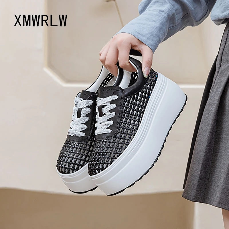 

XMWRLW/2020 летние женские туфли на платформе, женские белые кроссовки с дышащей сеткой, женская летняя обувь, кроссовки на резиновой подошве, размер 33
