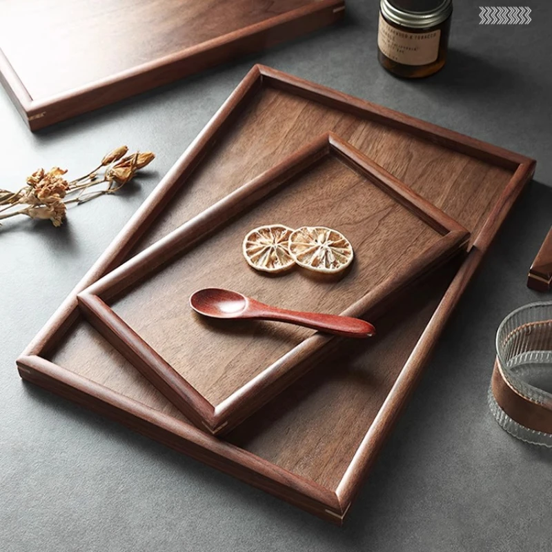 

Black Walnut Wood Tray Minimalist Solid Wood Rectangular Tray Dessert & Fruit Plate Restaurant Storage Tray Wooden Tableware