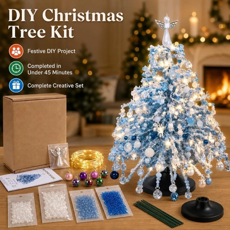 1-4Sets Beaded Xmas Tree Mini Handcraft DIY Decoration Holiday Desktop Ornament Creative Crafting Supplies for Home Festival