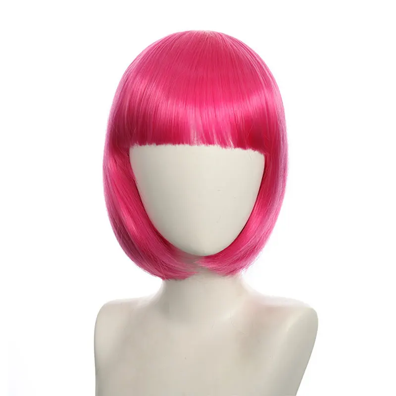 Grensoverschrijdend vrouwelijk kort haar, meerkleurig natuurlijk bobkapsel, synthetische pruik voor festivalfeesten, pony, bobo-hoofddeksels