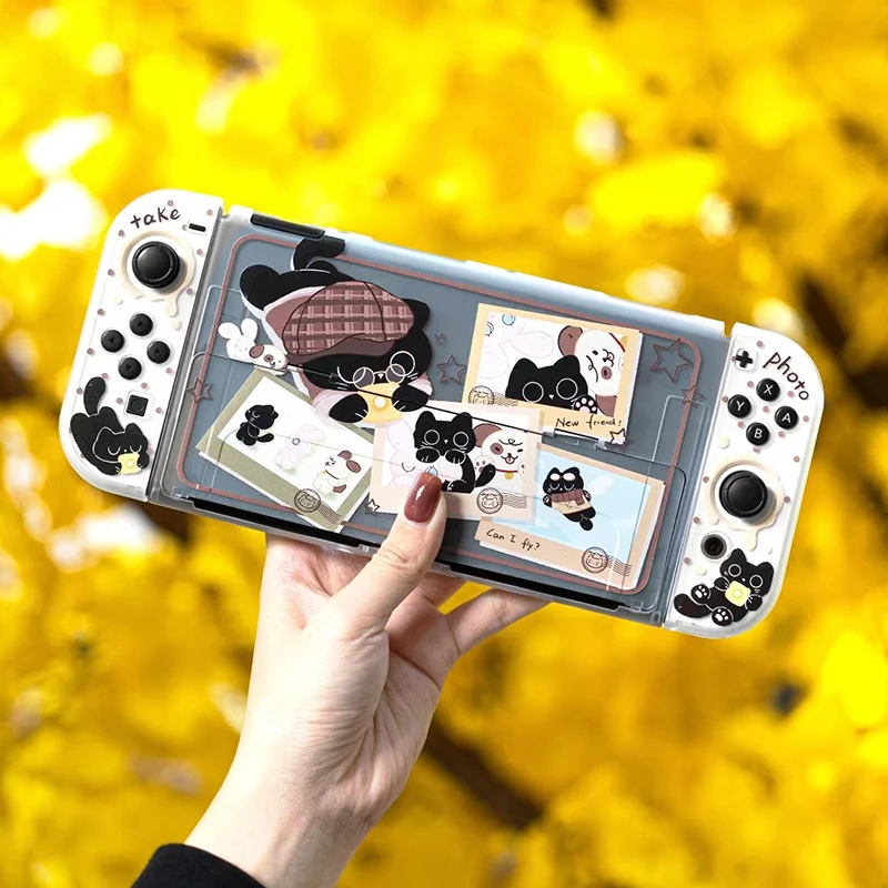 

Cute Black Cat Hard PC Skin Protective Case for Nintendo Switch Oled Game Console Joy-Con Controller Housing Shell Switch Cover