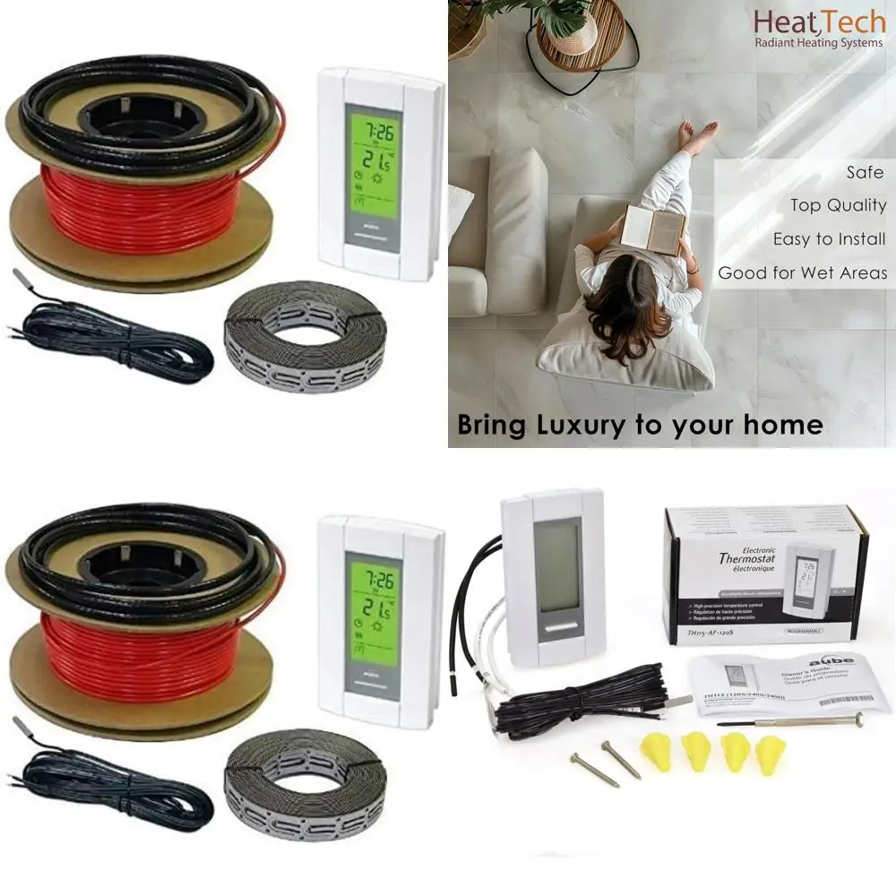 

Electric Floor Heating Cable Set 120V for Bathroom Tile Floors - 10 sqft Under Tile Heating System with CE Certification