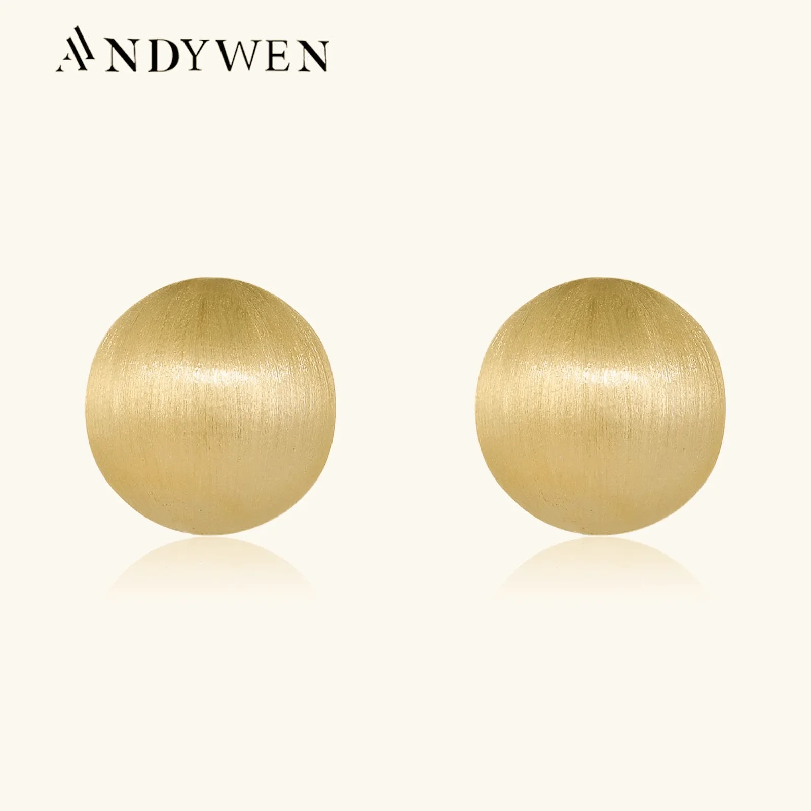 ANDYWEN 925 Sterling Silver Gold Frosted process Round Ball Stud Earring Clips Women Luxury Fine Jewelry 2023 Women Wedding