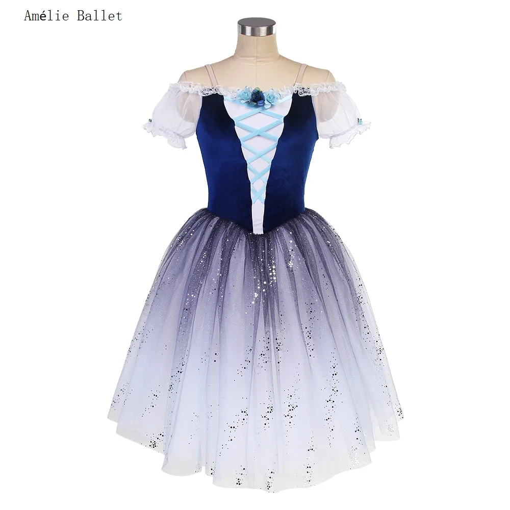 

25013 Blue/Pink Velvet Ballet Tutu Dance Costumes Girls and Women Romantic Long Ballet Tutu Dance Cosutme Giselle Ballet Tutu
