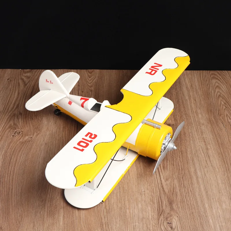 Vintage biplane model metal handmade creative decoration living room children's room ornaments shooting props