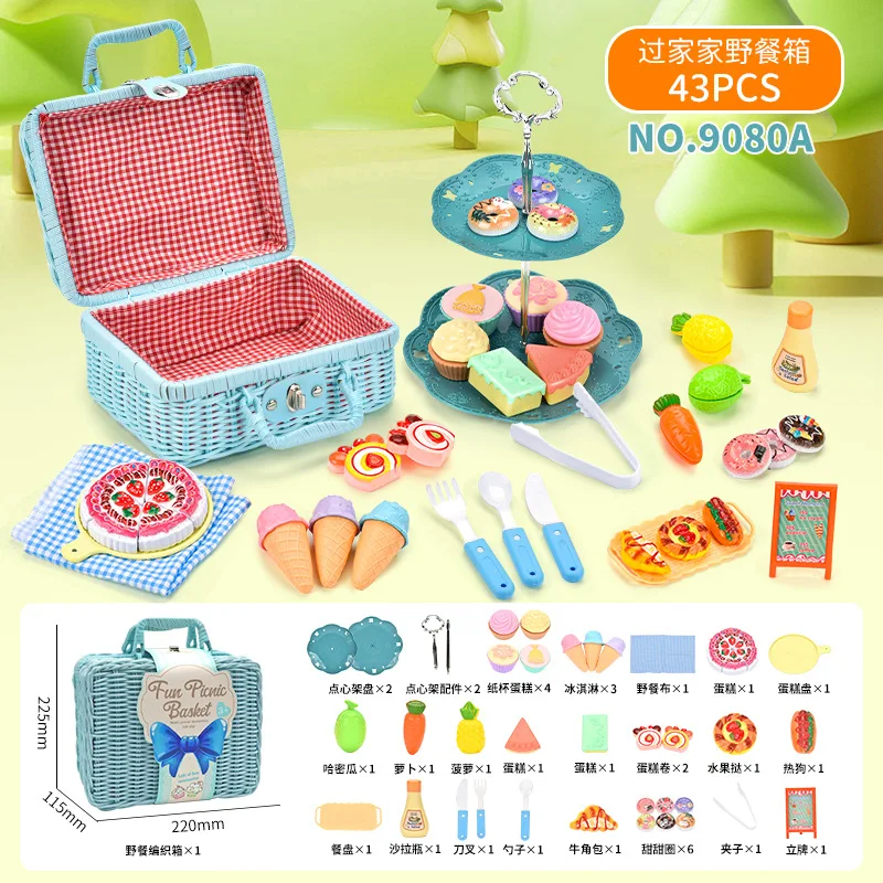 Children Play House Toys Fun Outdoor Picnic Camping Toys Set Handheld Basket Coffee Ice Cream Cake Food Play Toys 30/43Pcs Set