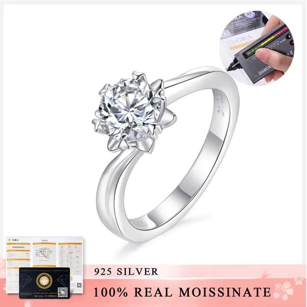 IsRainy D Color 0.5/1/2CT Round 3EX Cut Moissanite Ring 925 Sterling Silver GRA Certified Diamon For Women Wedding Fine Jewelry