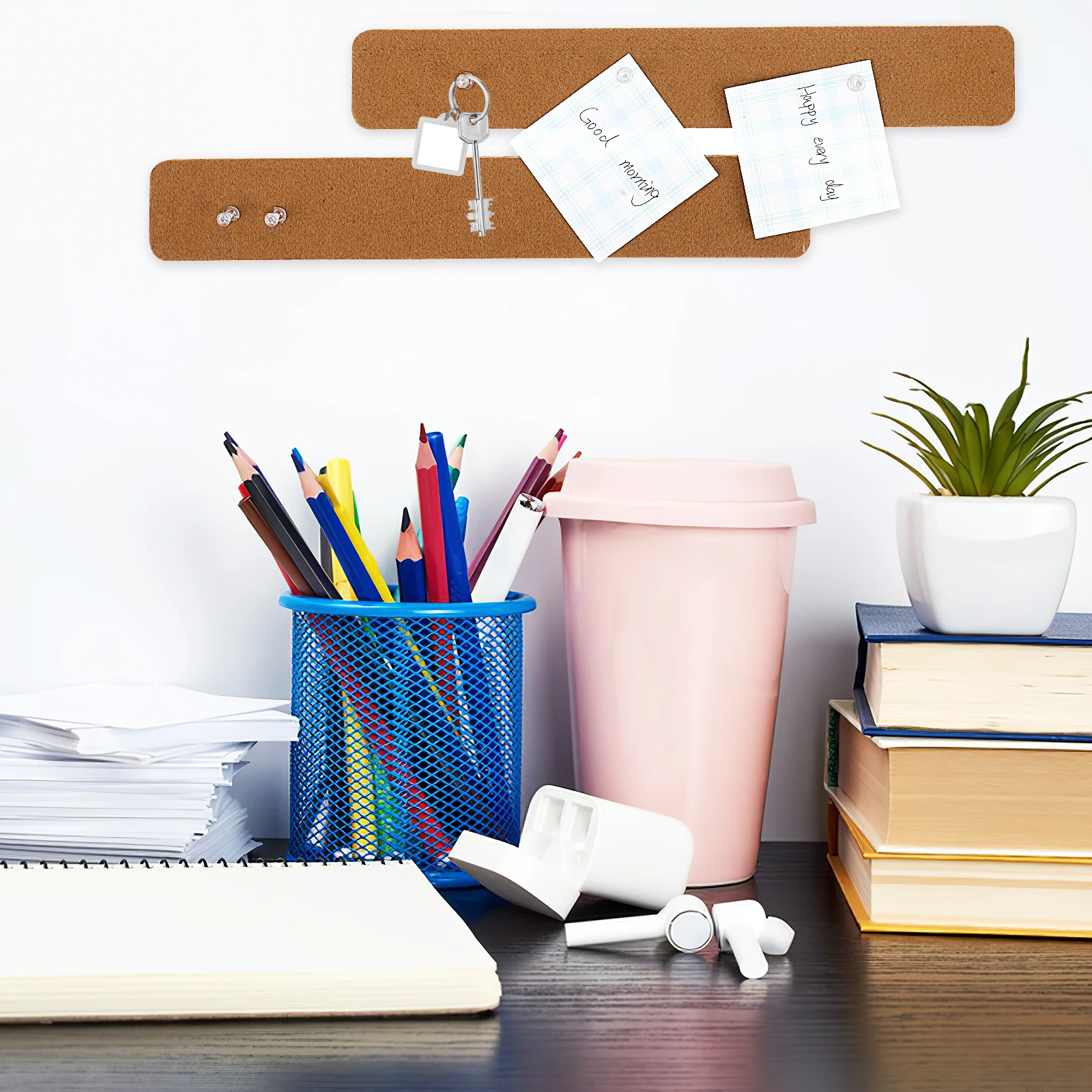 

6 Pcs Felt Pin Board Bar Strips Yellow Bulletin Decorative Plates Thumbtacks Transparent Push Office Wall DIY Storage Home Memo