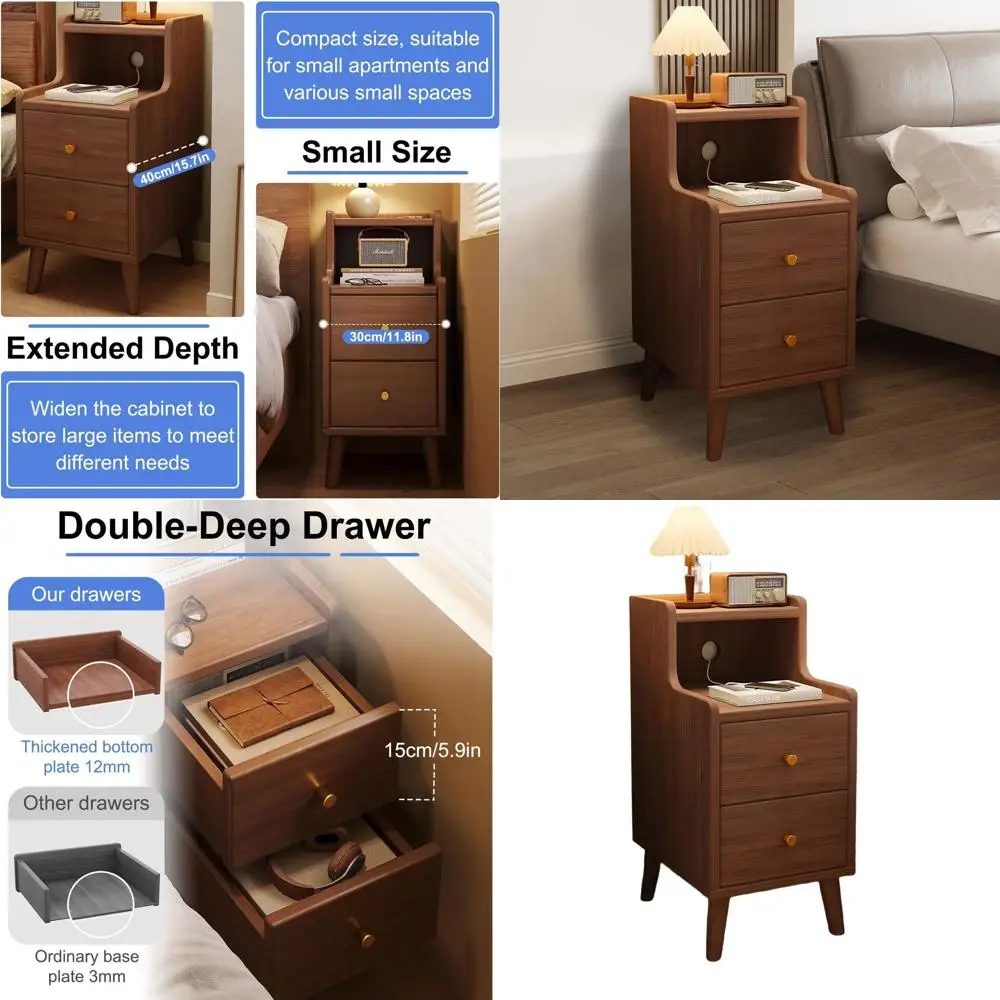 

Compact Drawer Nightstand for Small Spaces, Wooden Mid-Century Modern Bedside Table, 11.8 Wide
