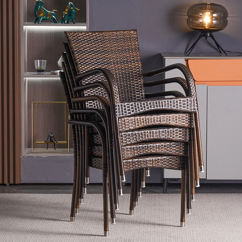 Commercial Grade PE Wicker Armchair Orthopedic Sunproof Thickened Garden Bench All-Weather Terrace Dining Lounge Chair