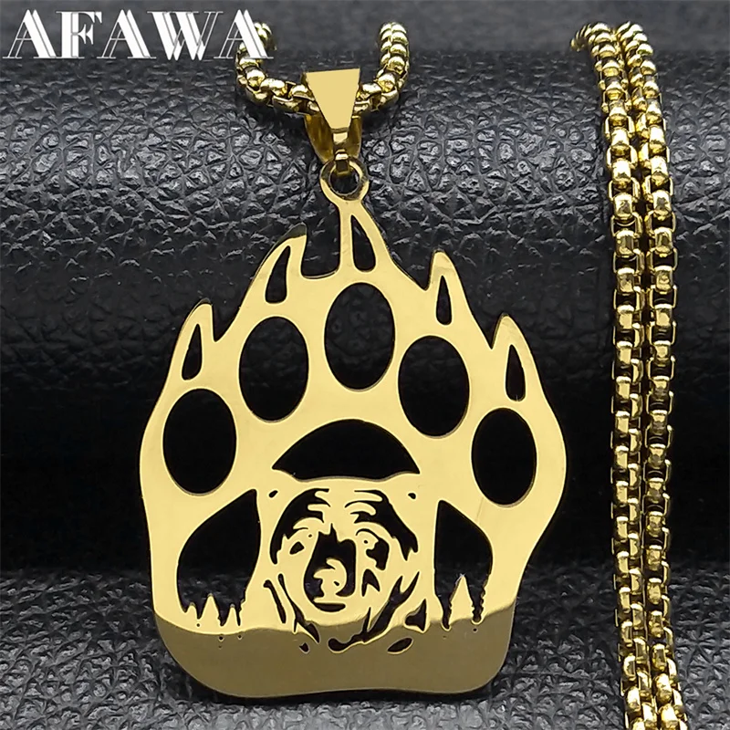 Hip Hop Hollow Animal Bear Paw Necklace for Women Men Stainless Steel Gold Color Male Chain Jewelry corrente masculina NZZZ533S2