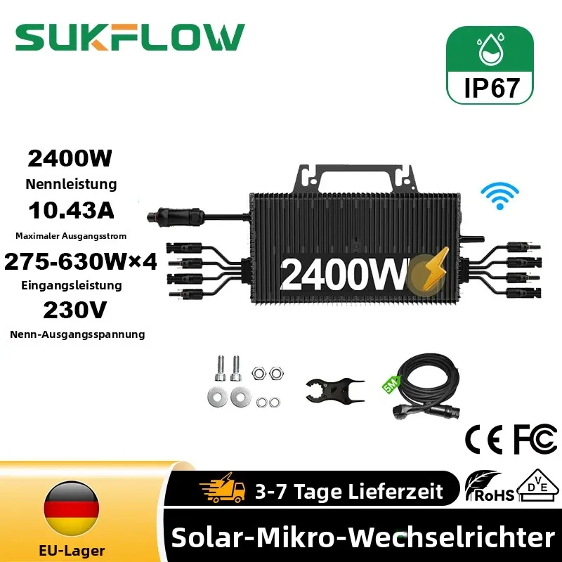 SUKFLOW Neuerscheinung 2400W Intelligenter Solar-Mikrowechselrichter Plug & Play Einfache Installation Solar-Stromgenerator
