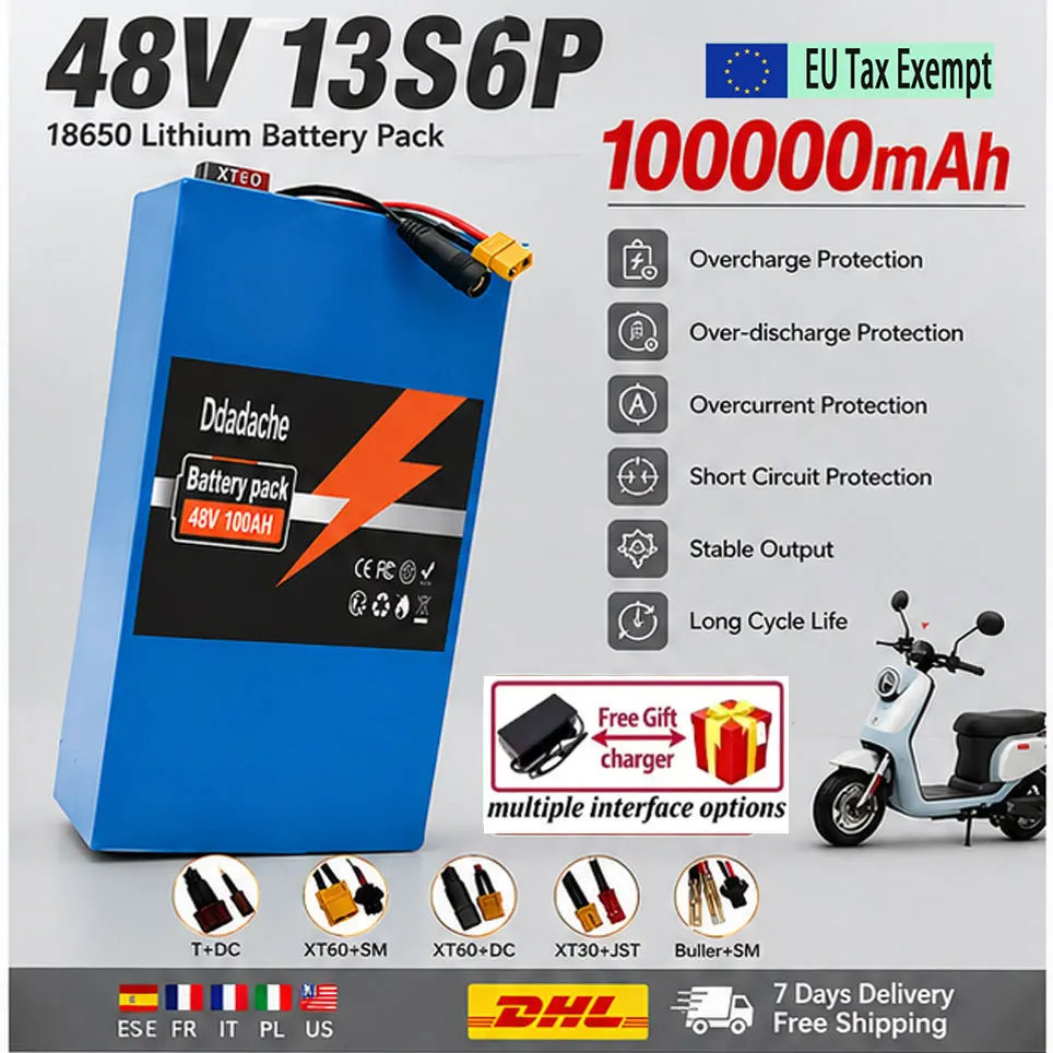 13S6P 48V 100Ah Elektroroller-Akku für ISO9001, 100000mAh Hochleistungs-Akkupack mit BMS