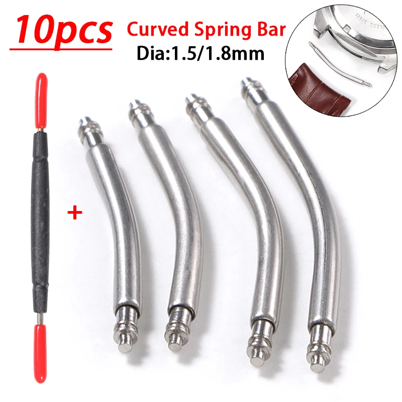 Curved Spring Bar 18mm 20mm 22mm 24mm Width 316L Stainless Steel Curved Band Links 10pcs Dia 1.5mm 1.8mm Strap Link Accessories