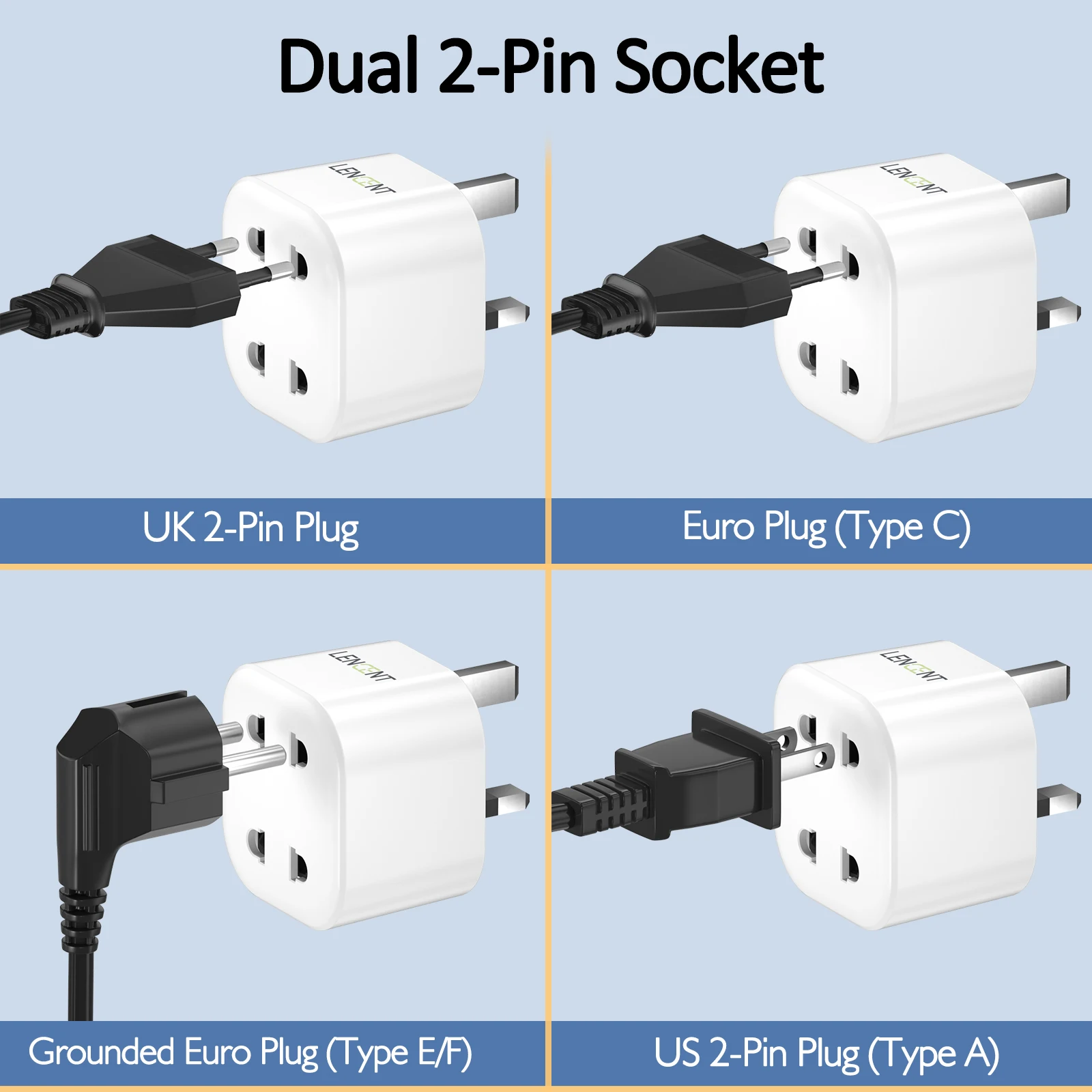 LENCENT 2 Pack Travel Adapter UK 2 Pin to 3 Pin 10A Fuse Electric Shaver Razor Adaptor Toothbrush Plug for Epilators Bathroom