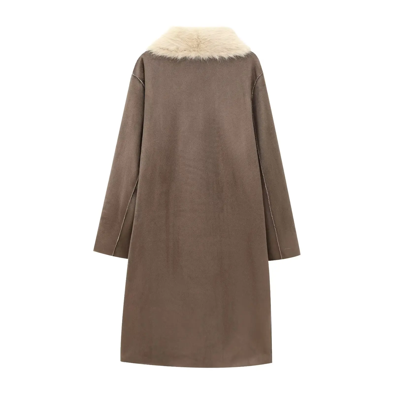 เสื้อโค้ทผู้หญิงแบบมีปก แขนยาว ทรงยาวสองด้าน สไตล์ใหม่สำหรับฤดูใบไม้ร่วง