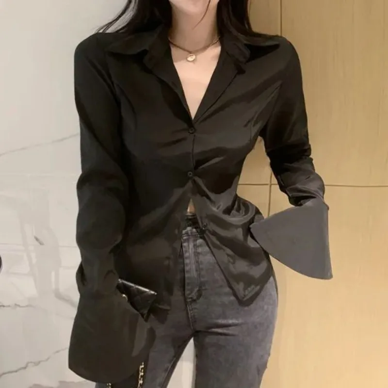 French Style Shirts Women Design Hotsweet Back Bandage Flattering Waist Slim Solid Flare Sleeve Tops Sexy Hot Girls Trendy Ins