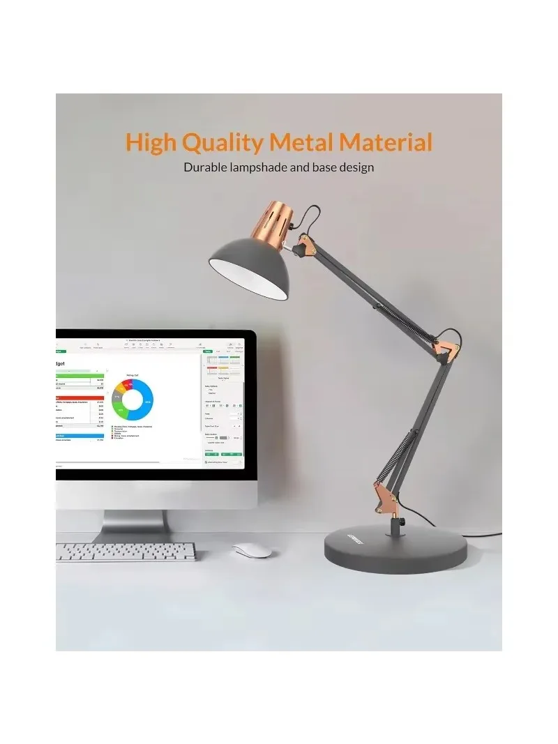 Desk Lamp, Adjustable Goose Neck Architect Table Lamp with On/Off Switch, Swing Arm Desk Lamp with Clamp,Eye-Caring Reading Lamp