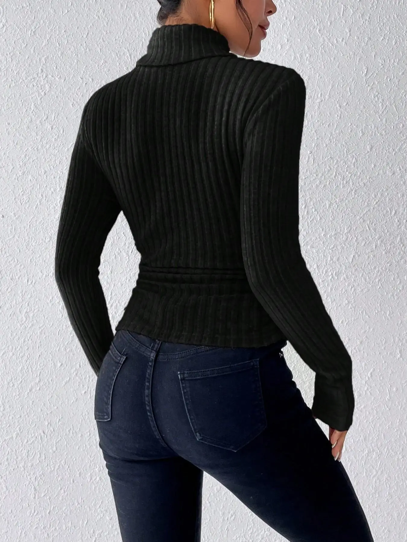 Women Turtleneck Ribbed Long Sleeve Slim Fit Basic Top Y2K Sexy Christmas Holiday Party Casual Fall Winter Base Layer Sweater
