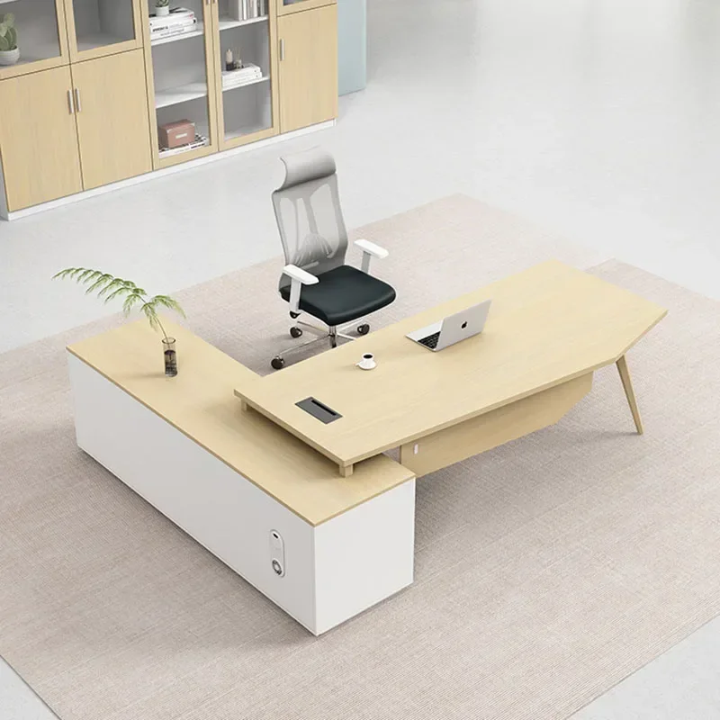 Escritorio de oficina de pie en forma de L para esquina, configuración ejecutiva de lujo, escritorio de computadora, suministros de almacenamiento, mesa de escritorio, muebles de oficina