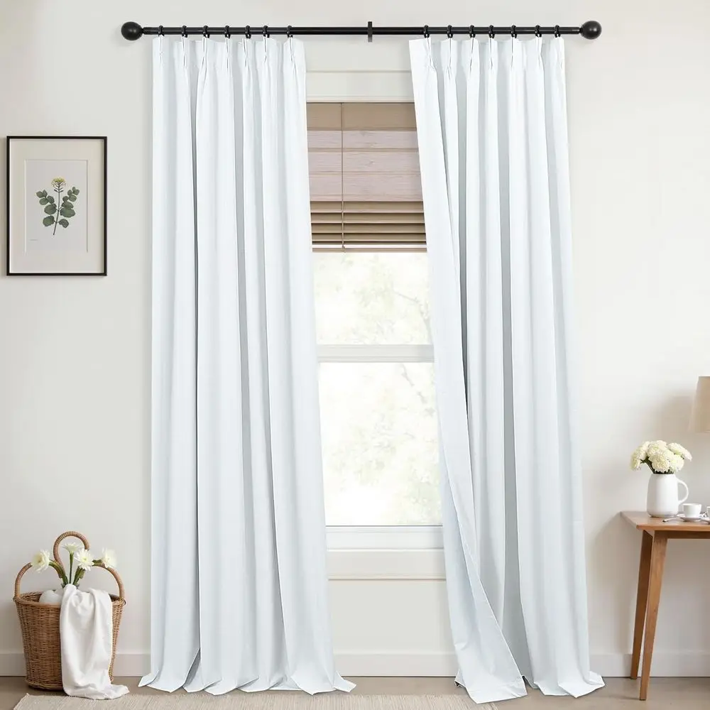Cortinas blackout de linho com pregas brancas, 42 x 102 polegadas