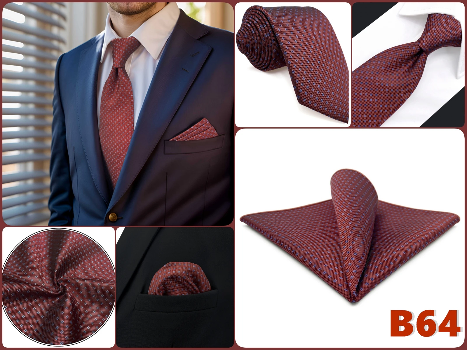 Braunes Herren-Krawatten-Einstecktuch-Set, klassisches Krawatten-Einstecktuch-Set, Business-Formal, Khaki, 147 cm, Dropshipping, Vintage – Detail 25