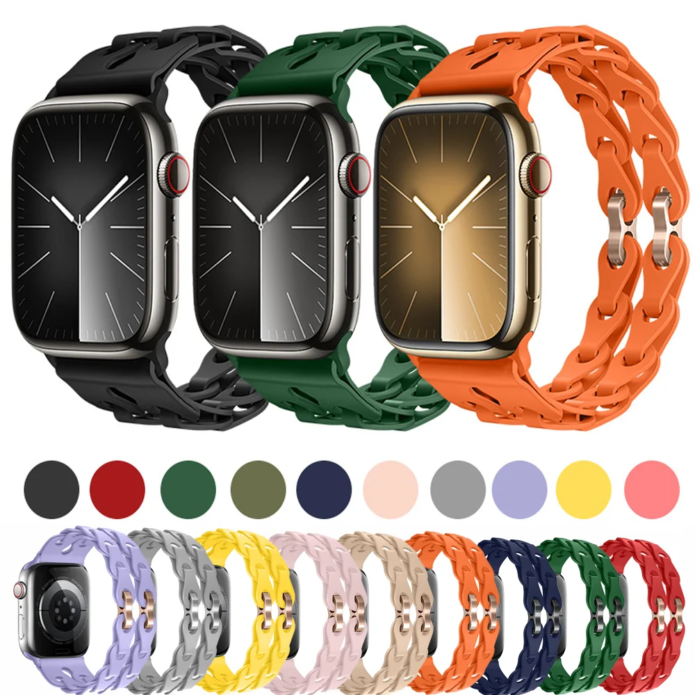 Silicone Strap For Apple Watch band 40mm 44mm ultra-2 49mm 45mm 41mm 38mm 42mm bracelet iWatch series 9 8 7 6 5 3 se Accessories