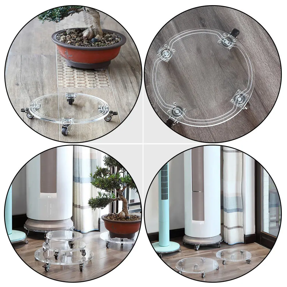 

1Pcs Moveable Flowerpot Tray Round Acrylic Platform Durable Transparent Base for Garden Plant Pot Stand Moveable Flowerpot Tray