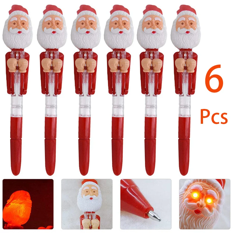 

6pcs Christmas Santa Claus Ballpoint Pens Funny Santa Claus Ballpoint Ink Pens LED Boxing Pens Punching Pens for Office Home