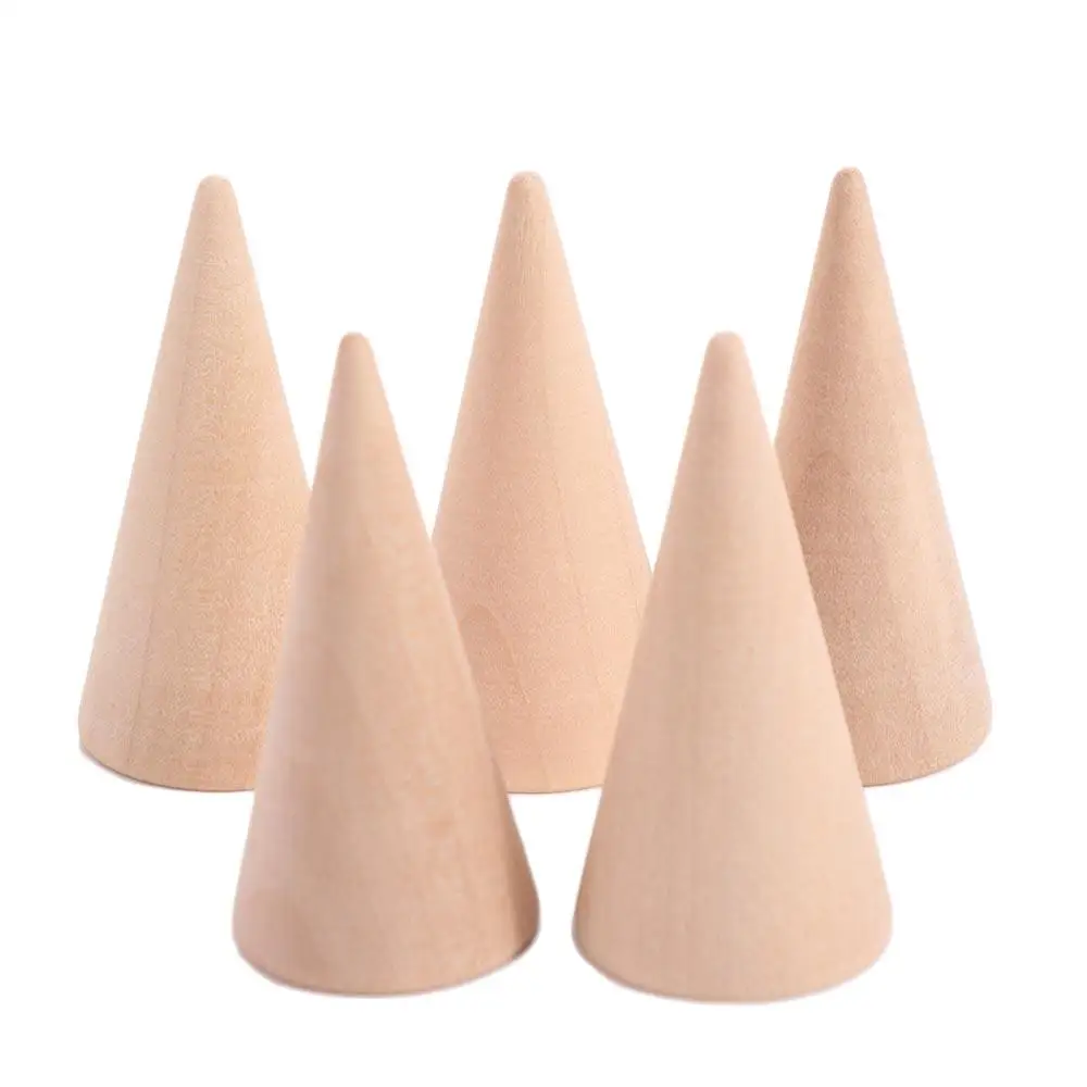 

Creative Wooden Ring Holder Storage Rack Jewelry Display Ring Display Stand Cone Unpainted Ring Organizer Girls Women