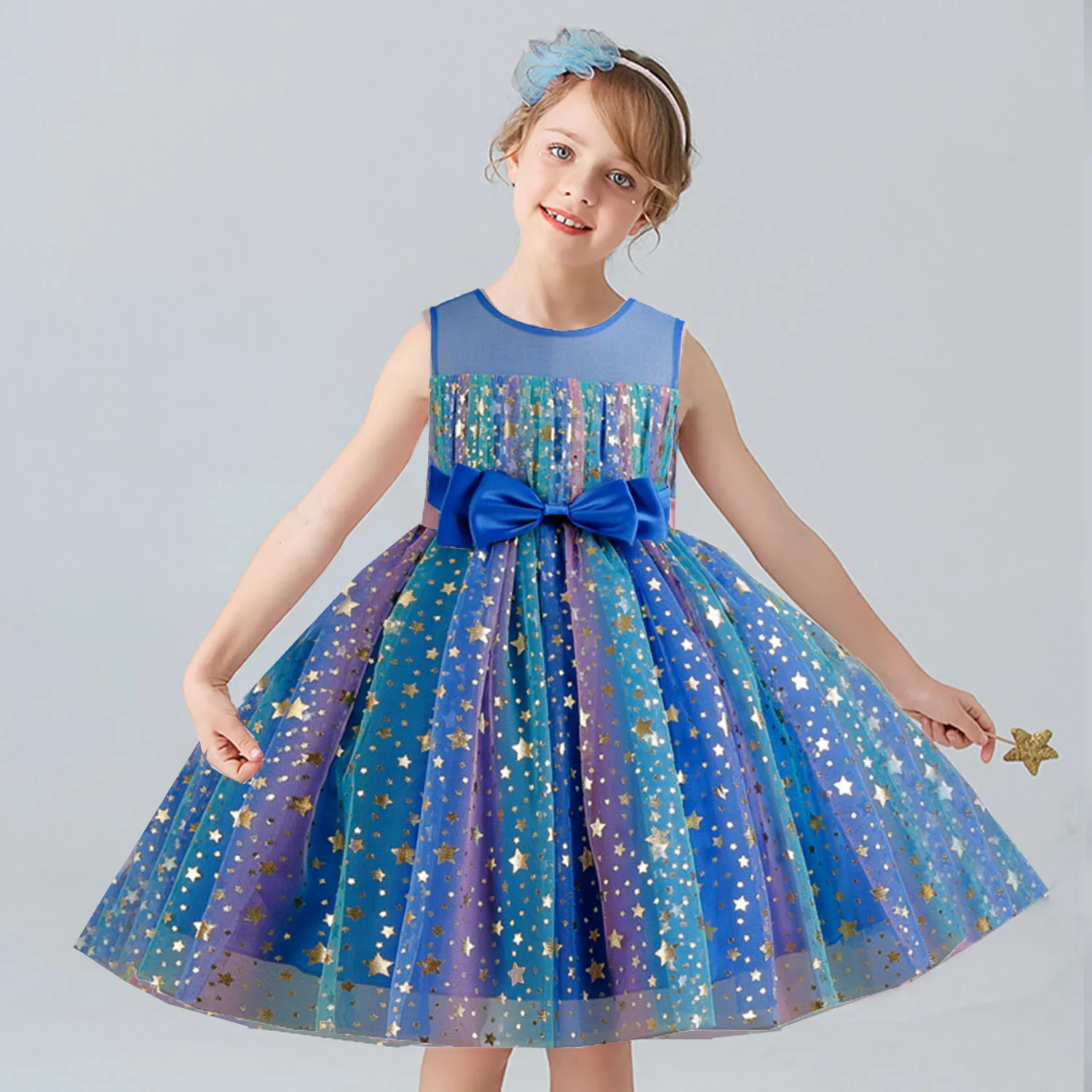 Elizabeth Fashion-vestido de fiesta de cumpleaños para niñas pequeñas y grandes de 2 a 10 años, brillante, estrella, flores, desfile, vacaciones