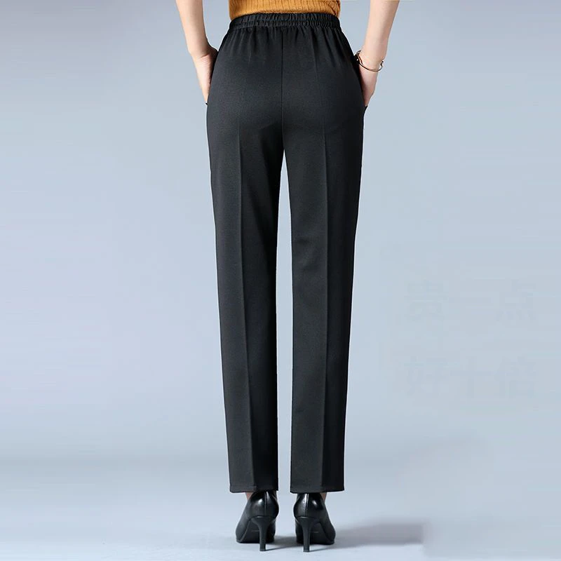 2022 Autumn Winter Ladies Elegant Fashion High Waist Black Straight Trousers Women Casual Thick Velvet Warm Strecth Loose Pants